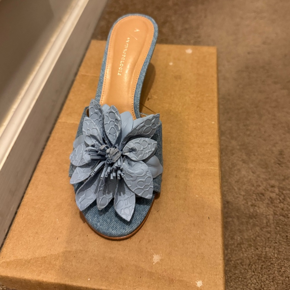 Anthropologie Light Blue Floral Kitten Heels